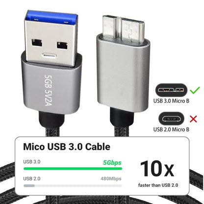 JUNSUNMAY USB 3.0 Male to Micro-B Cord Cable Compatible with Samsung Camera Hard Drive, Length:3m - USB Cable by JUNSUNMAY | Online Shopping South Africa | PMC Jewellery | Buy Now Pay Later Mobicred