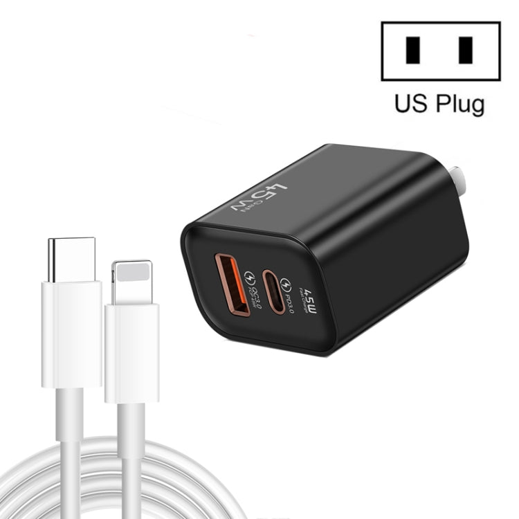 45PQ 45W PD25W + QC3.0 20W USB Super Fast Charger with Type-C to 8 Pin Cable, US Plug(Black) - free shipping - PMC Jewellery - Order now!