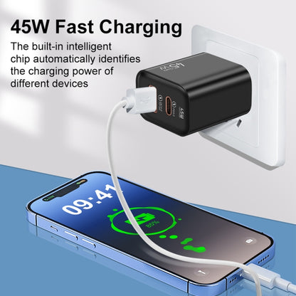 45PQ 45W PD25W + QC3.0 20W USB Super Fast Charger with Type-C to 8 Pin Cable, US Plug(Black) - USB Charger by PMC Jewellery | Online Shopping South Africa | PMC Jewellery | Buy Now Pay Later Mobicred