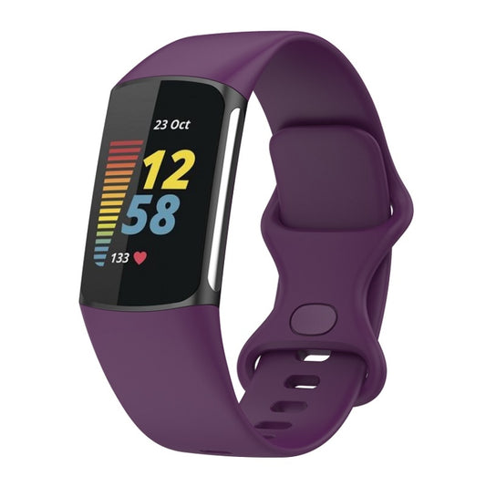 For Fitbit Charge 6 Solid Color Butterfly Buckle Silicone Watch Band, Size:L Size(Dark Purple) - Watch Bands by PMC Jewellery | Online Shopping South Africa | PMC Jewellery | Buy Now Pay Later Mobicred