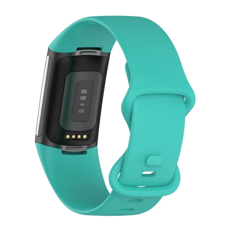 For Fitbit Charge 6 Solid Color Butterfly Buckle Silicone Watch Band, Size:L Size(Teal Green) - Watch Bands by PMC TechLife | Online Shopping South Africa | PMC TechLife | Buy Now Pay Later Mobicred