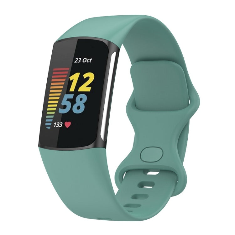 For Fitbit Charge 6 Solid Color Butterfly Buckle Silicone Watch Band, Size:L Size(Pine Green) - Watch Bands by PMC TechLife | Online Shopping South Africa | PMC TechLife | Buy Now Pay Later Mobicred