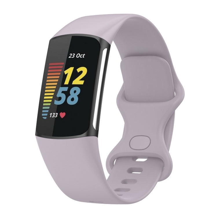 For Fitbit Charge 6 Solid Color Butterfly Buckle Silicone Watch Band, Size:L Size(Light Purple) - Watch Bands by PMC TechLife | Online Shopping South Africa | PMC TechLife | Buy Now Pay Later Mobicred