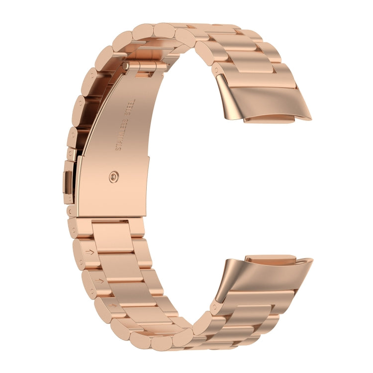 For Fitbit Charge 6 Three Beads Stainless Steel Metal Watch Band(Rose Gold) - Watch Bands by PMC TechLife | Online Shopping South Africa | PMC TechLife | Buy Now Pay Later Mobicred