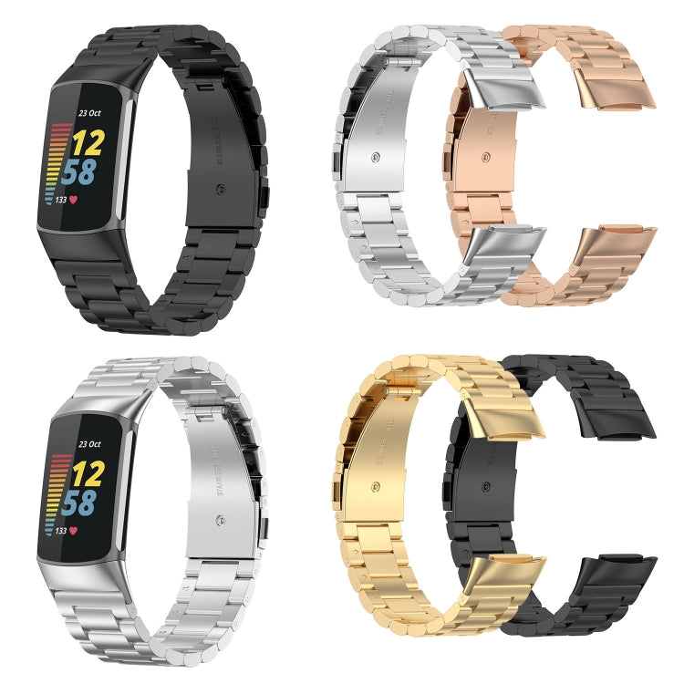For Fitbit Charge 6 Three Beads Stainless Steel Metal Watch Band(Silver) - Watch Bands by PMC TechLife | Online Shopping South Africa | PMC TechLife | Buy Now Pay Later Mobicred