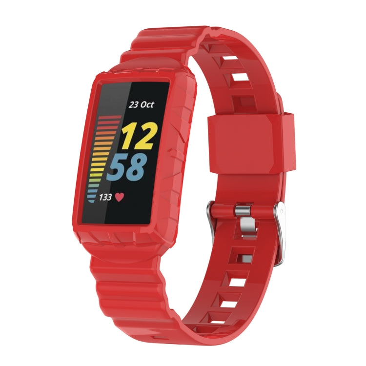 For Fitbit Charge 6 / 5 / 4 / 3 Armor Integrated TPU Watch Band(Red) - Watch Bands by PMC Jewellery | Online Shopping South Africa | PMC Jewellery | Buy Now Pay Later Mobicred