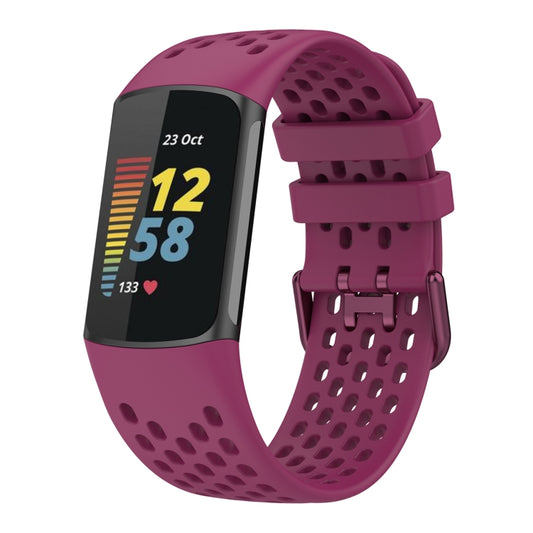 For Fitbit Charge 6 Solid Color Breathable Sports Silicone Watch Band(Wine Red) - Watch Bands by PMC Jewellery | Online Shopping South Africa | PMC Jewellery | Buy Now Pay Later Mobicred