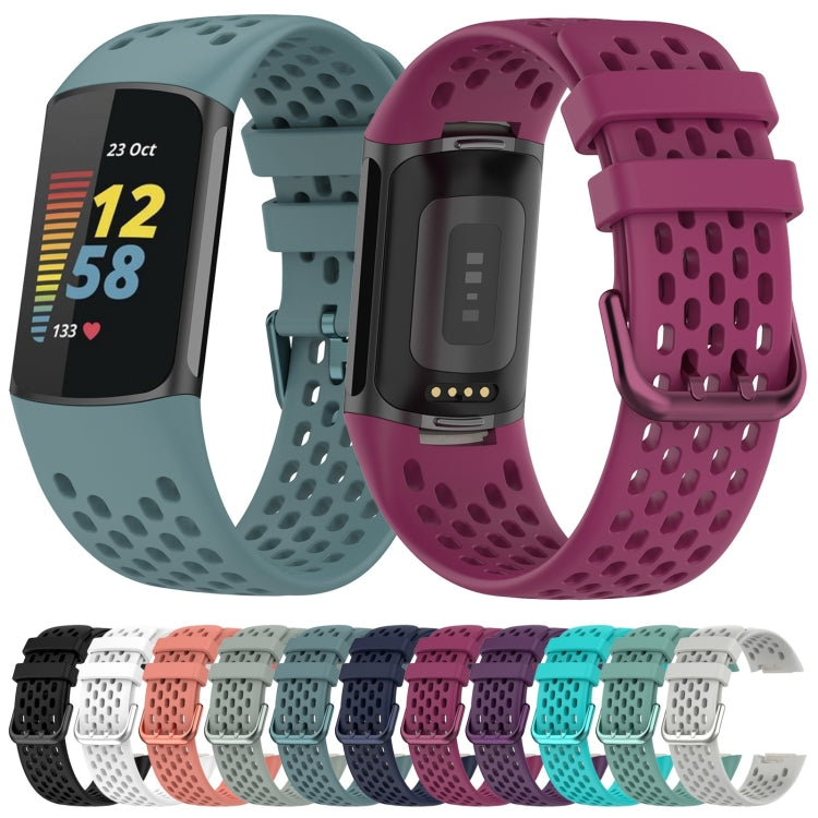 For Fitbit Charge 5 Solid Color Breathable Sports Silicone Watch Band(Dark Blue) - Watch Bands by PMC TechLife | Online Shopping South Africa | PMC TechLife | Buy Now Pay Later Mobicred