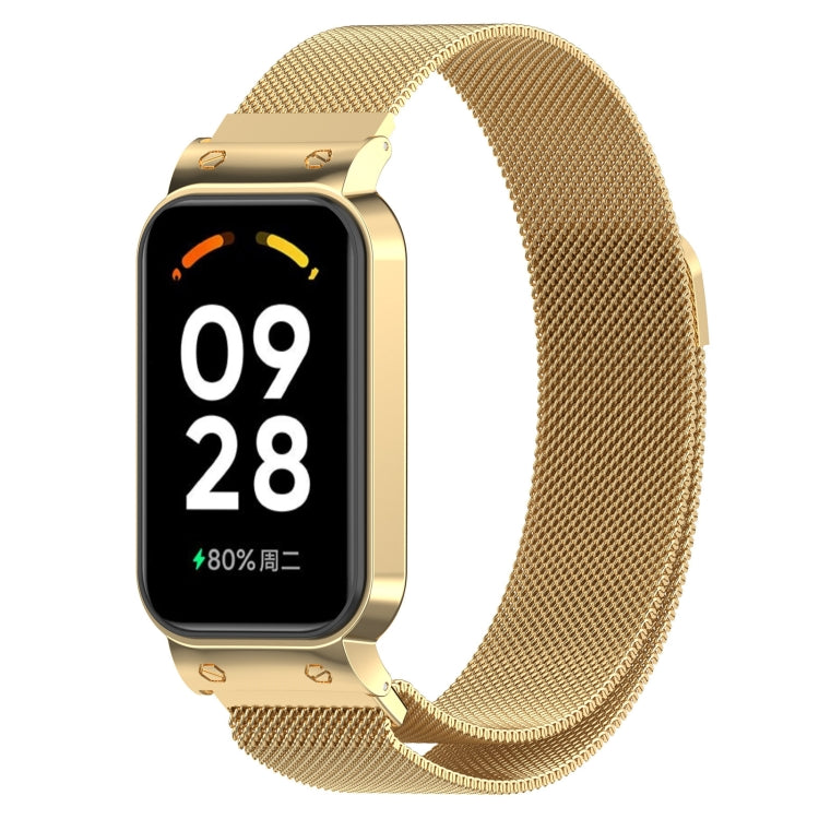 For Xiaomi Mi Band 8 Active Milan Magnetic Metal Steel Mesh Watch Band + Watch Frame(Gold) - free shipping - PMC TechLife - Order now!