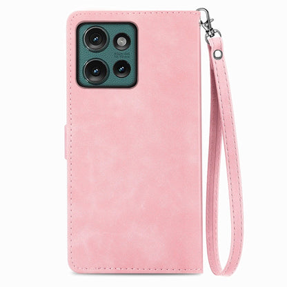 For Motorola Edge 2024 Embossed Flower Zipper Leather Phone Case(Pink) - Motorola Cases by PMC Jewellery | Online Shopping South Africa | PMC Jewellery | Buy Now Pay Later Mobicred