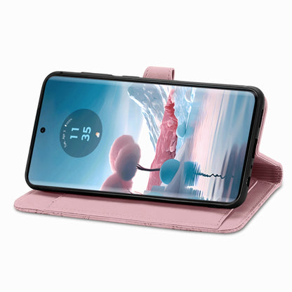 For Motorola Edge 2024 Embossed Flower Zipper Leather Phone Case(Pink) - Motorola Cases by PMC Jewellery | Online Shopping South Africa | PMC Jewellery | Buy Now Pay Later Mobicred