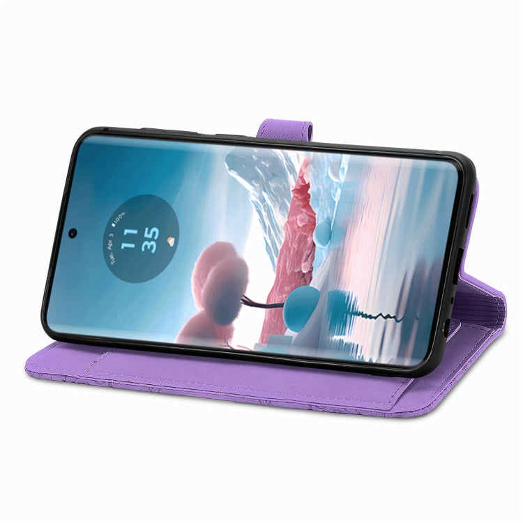 For Motorola Edge 2024 Embossed Flower Zipper Leather Phone Case(Purple) - Motorola Cases by PMC Jewellery | Online Shopping South Africa | PMC Jewellery | Buy Now Pay Later Mobicred