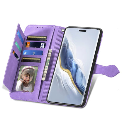 For Honor Magic6 Pro Embossed Flower Zipper Leather Phone Case(Purple) - Honor Cases by PMC Jewellery | Online Shopping South Africa | PMC Jewellery | Buy Now Pay Later Mobicred