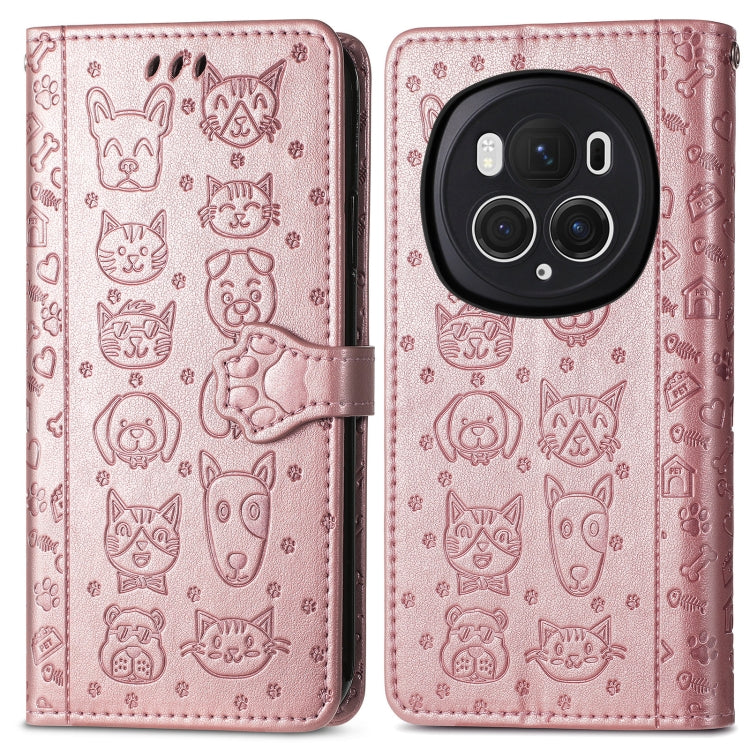 For Honor Magic6 Pro Cat and Dog Embossed Leather Phone Case(Rose Gold) - Honor Cases by PMC Jewellery | Online Shopping South Africa | PMC Jewellery | Buy Now Pay Later Mobicred