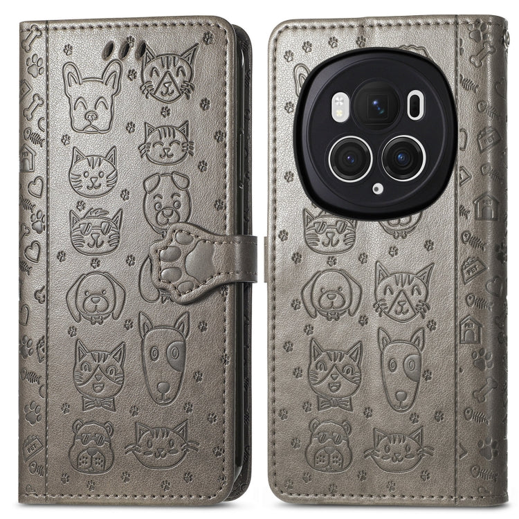 For Honor Magic6 Pro Cat and Dog Embossed Leather Phone Case(Grey) - Honor Cases by PMC Jewellery | Online Shopping South Africa | PMC Jewellery | Buy Now Pay Later Mobicred