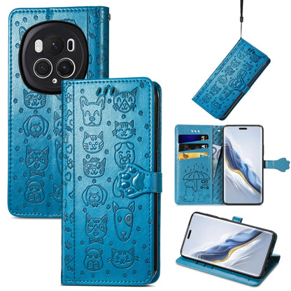 For Honor Magic6 Pro Cat and Dog Embossed Leather Phone Case(Blue) - Honor Cases by PMC Jewellery | Online Shopping South Africa | PMC Jewellery | Buy Now Pay Later Mobicred