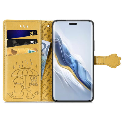 For Honor Magic6 Pro Cat and Dog Embossed Leather Phone Case(Yellow) - Honor Cases by PMC Jewellery | Online Shopping South Africa | PMC Jewellery | Buy Now Pay Later Mobicred