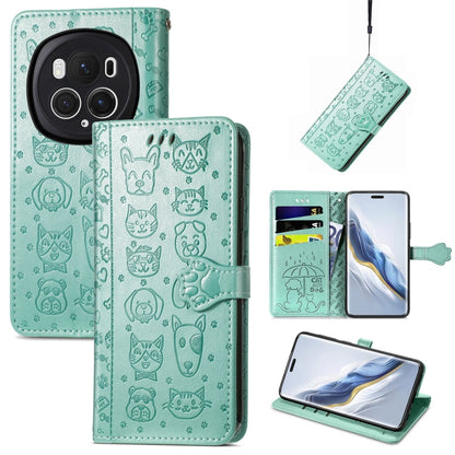 For Honor Magic6 Pro Cat and Dog Embossed Leather Phone Case(Green) - Honor Cases by PMC Jewellery | Online Shopping South Africa | PMC Jewellery | Buy Now Pay Later Mobicred