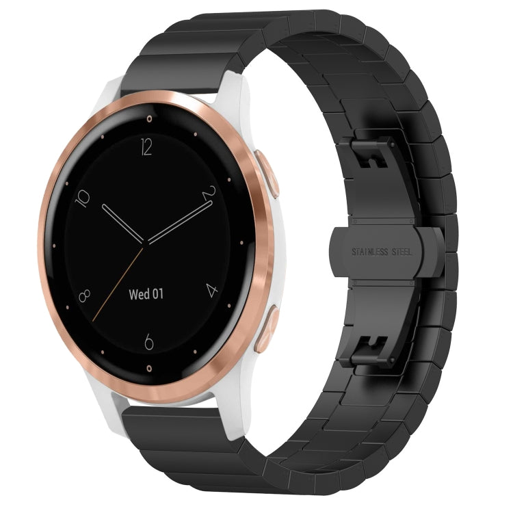 For Garmin Vivoactive 4S One Bead Butterfly Buckle Stainless Steel Metal Watch Band(Black) - free shipping - PMC TechLife - Order now!