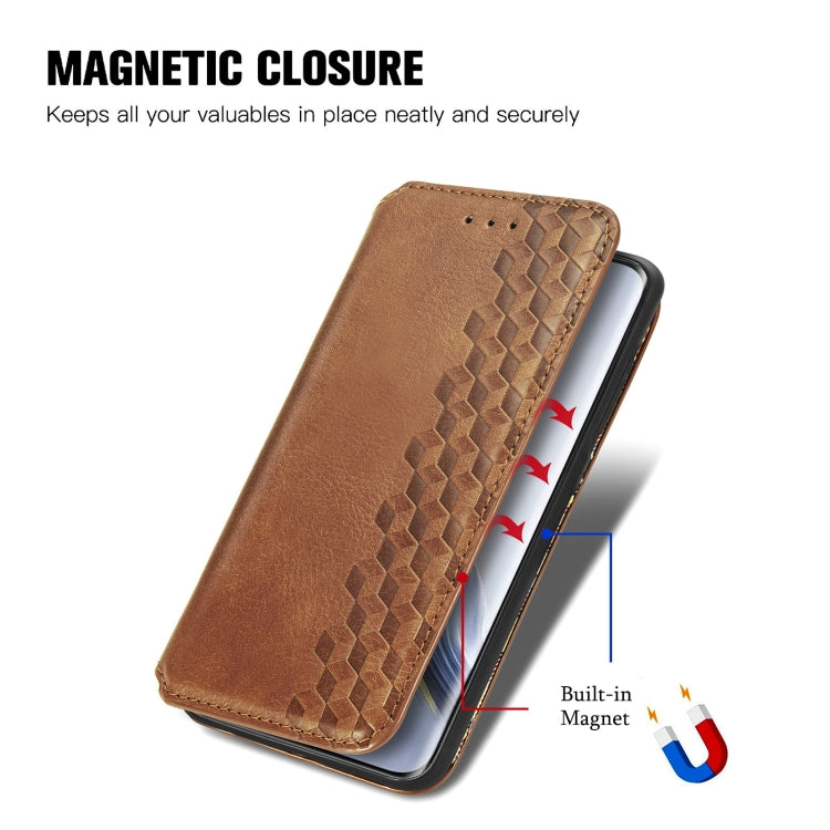 For Honor Magic6 Pro Cubic Grid Pressed Magnetic Leather Phone Case(Brown) - Honor Cases by PMC Jewellery | Online Shopping South Africa | PMC Jewellery | Buy Now Pay Later Mobicred