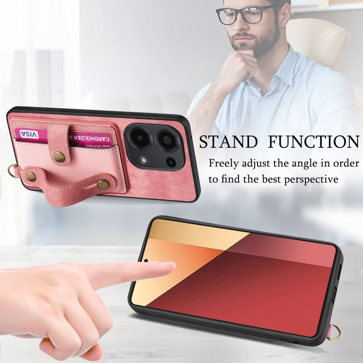 For Xiaomi Redmi Note 13 Pro 4G Retro Cross Wristband Wallet Leather Back Phone Case(Pink) - Note 13 Pro Cases by PMC TechLife | Online Shopping South Africa | PMC TechLife | Buy Now Pay Later Mobicred