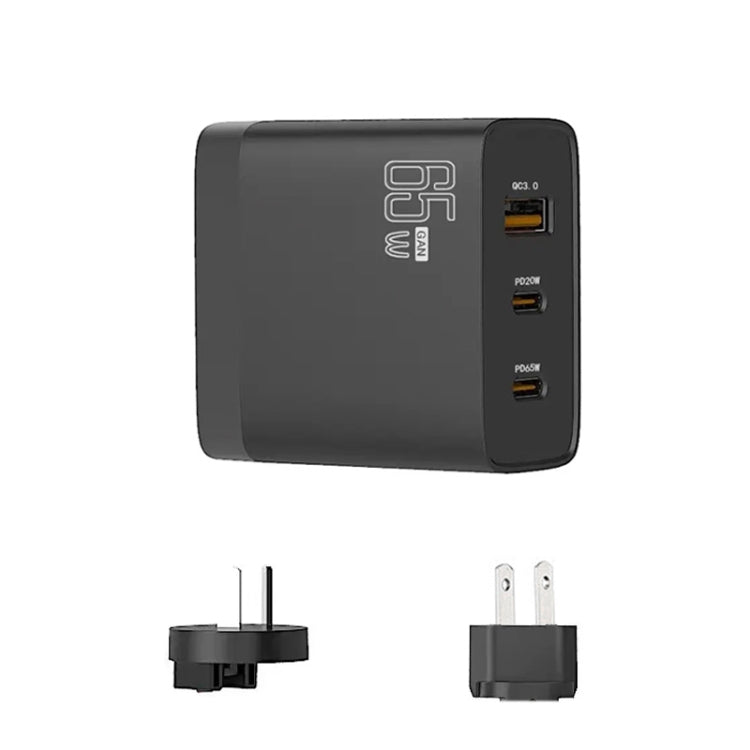 GAN 65W PD45W Dual Type-C+QC3.0 USB Multi Compatible Laptop Adapter AU + US Plug Black - Power Supply by PMC Jewellery | Online Shopping South Africa | PMC Jewellery | Buy Now Pay Later Mobicred
