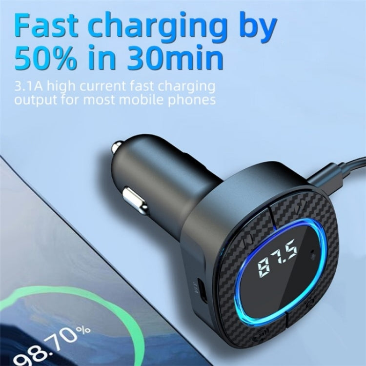 C42 Type-C + USB Car Charger Adapter Bluetooth Hands-free Call MP3 Music Player FM Transmitter - Bluetooth Car Kits by PMC Jewellery | Online Shopping South Africa | PMC Jewellery | Buy Now Pay Later Mobicred