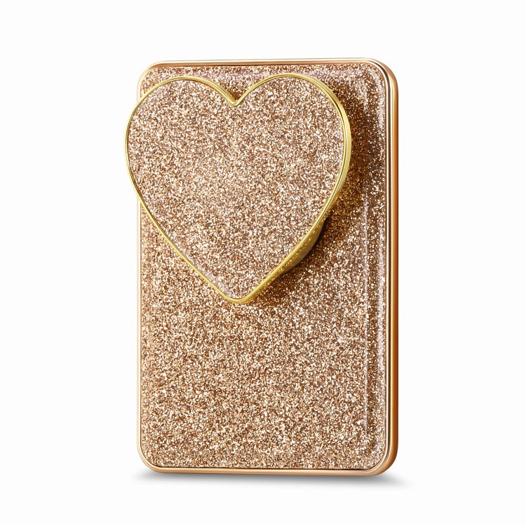 Electroplating Glitter Magsafe Airbag Heart Stand Phone Card Bag(Gold) - Others Accessories by PMC Jewellery | Online Shopping South Africa | PMC Jewellery