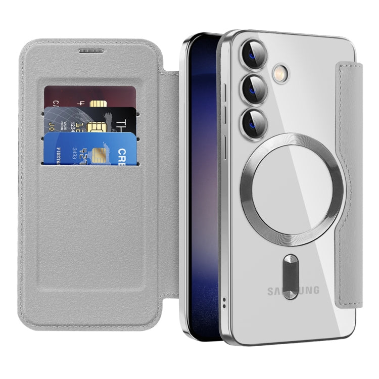 For Samsung Galaxy S25 5G Shield MagSafe RFID Anti-theft Leather Phone Case(Grey) - Galaxy S25 5G Cases by PMC Jewellery | Online Shopping South Africa | PMC Jewellery | Buy Now Pay Later Mobicred