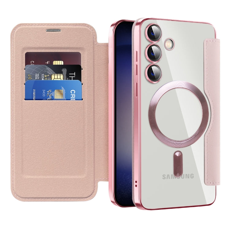 For Samsung Galaxy S25+ 5G Shield MagSafe RFID Anti-theft Leather Phone Case(Pink) - Galaxy S25+ 5G Cases by PMC Jewellery | Online Shopping South Africa | PMC Jewellery | Buy Now Pay Later Mobicred