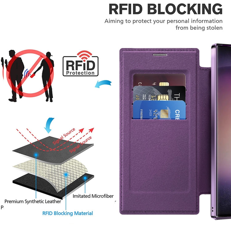 For Samsung Galaxy S25 Ultra 5G Shield MagSafe RFID Anti-theft Leather Phone Case(Purple) - free shipping - PMC Jewellery - Order now!