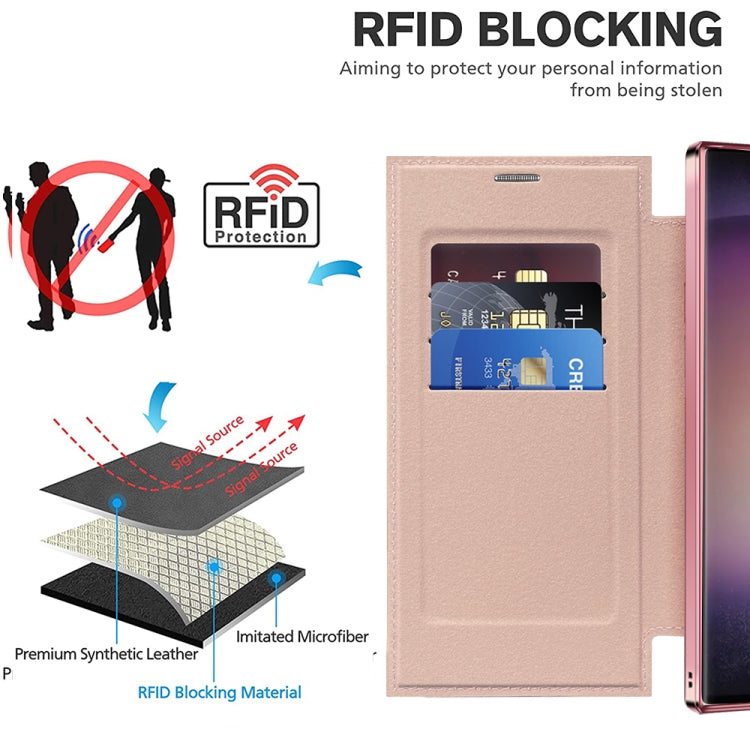 For Samsung Galaxy S25 Ultra 5G Shield MagSafe RFID Anti-theft Leather Phone Case(Pink) - Galaxy S25 Ultra 5G Cases by PMC Jewellery | Online Shopping South Africa | PMC Jewellery | Buy Now Pay Later Mobicred