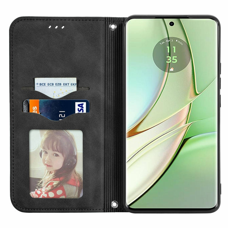 For Motorola Edge 2024 Retro Skin Feel Magnetic Flip Leather Phone Case(Black) - Motorola Cases by PMC Jewellery | Online Shopping South Africa | PMC Jewellery | Buy Now Pay Later Mobicred