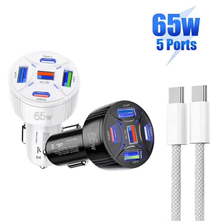 TE-P50 65W PD30W Type-C x 2 + USB x 3 Multi Port Car Charger with 1m Type-C to Type-C Data Cable(White) - Car Charger by PMC TechLife | Online Shopping South Africa | PMC TechLife | Buy Now Pay Later Mobicred