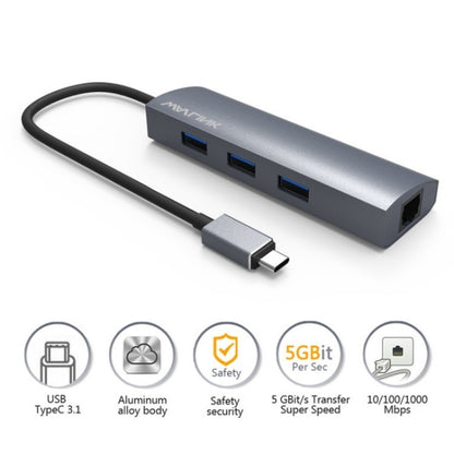 WAVLINK UH3031G/C Gigabit High Speed Hub Adapter Type-C to 3 x USB 3.0 + USB-C + RJ45 + DC Power Port - USB HUB by WAVLINK | Online Shopping South Africa | PMC Jewellery | Buy Now Pay Later Mobicred