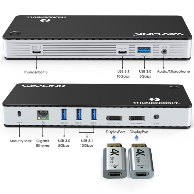 WAVLINK UTD21H 11 in 1 4K Dual DisplayPort Hub Converter Thunderbolt 3 Docking Station, Plug:US Plug - free shipping - PMc TechLife - Order now!