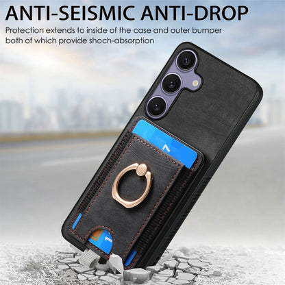 For Samsung Galaxy S25 5G Retro Splitable Magnetic Card Bag Leather Phone Case(Black) - Galaxy Phone Cases by PMC Jewellery | Online Shopping South Africa | PMC Jewellery | Buy Now Pay Later Mobicred