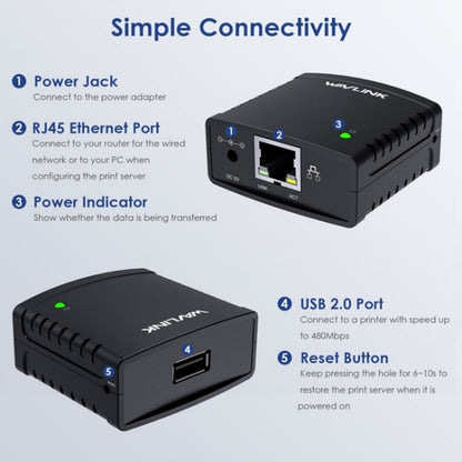 WAVLINK NU72P11 100Mbps Network Print Server USB 2.0 Network Printer Power Adapter(EU Plug) - Printer Accessories by WAVLINK | Online Shopping South Africa | PMC Jewellery