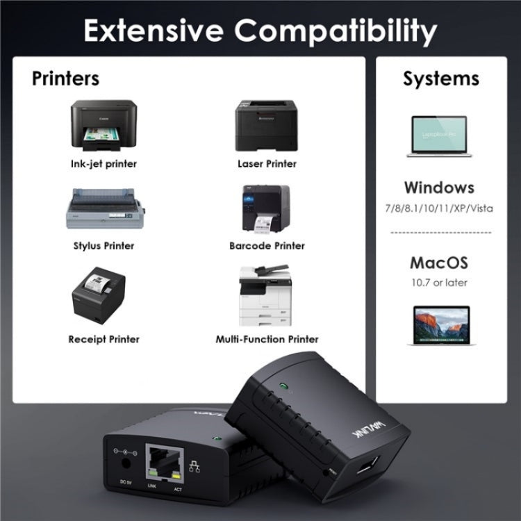 WAVLINK NU72P11 100Mbps Network Print Server USB 2.0 Network Printer Power Adapter(UK Plug) - Printer Accessories by WAVLINK | Online Shopping South Africa | PMC TechLife | Buy Now Pay Later Mobicred