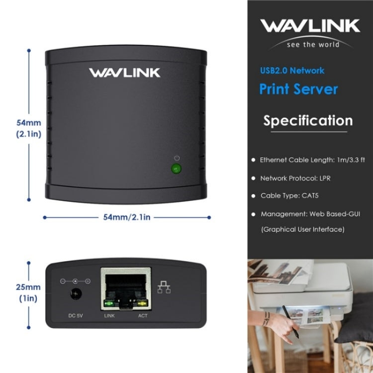 WAVLINK NU72P11 100Mbps Network Print Server USB 2.0 Network Printer Power Adapter(AU Plug) - Printer Accessories by WAVLINK | Online Shopping South Africa | PMC TechLife | Buy Now Pay Later Mobicred