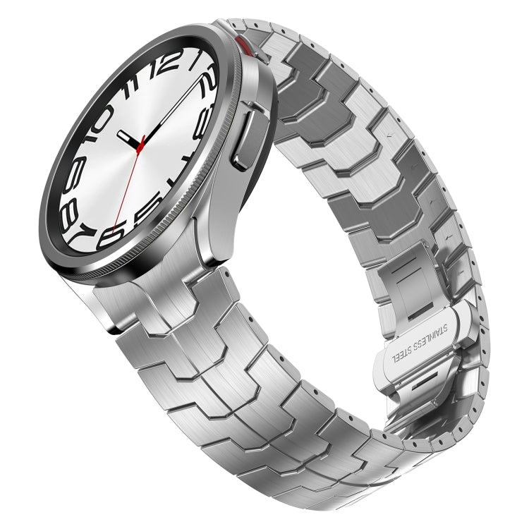 For Samsung Galaxy Watch 4 Classic 42 / 46mm Lron Man Curved Connection Stainless Steel Watch Band(Silver) - Watch Bands by PMC TechLife | Online Shopping South Africa | PMC TechLife