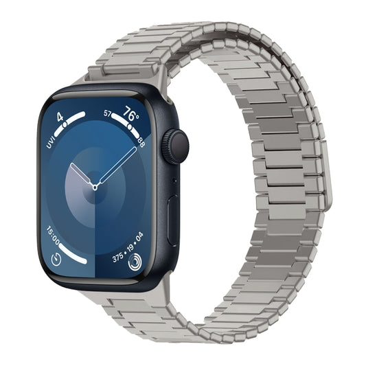 For Apple Watch Series 9 45mm Bamboo Magnetic Stainless Steel Metal Watch Strap(Titanium Color) - Watch Bands by PMC Jewellery | Online Shopping South Africa | PMC Jewellery