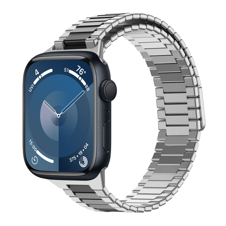For Apple Watch Series 9 45mm Bamboo Magnetic Stainless Steel Metal Watch Strap(Silver Black) - Watch Bands by PMC TechLife | Online Shopping South Africa | PMC TechLife