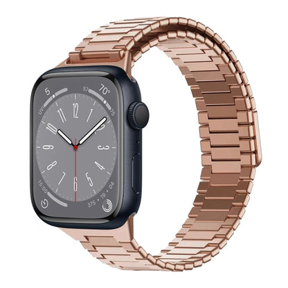 For Apple Watch Series 8 41mm Bamboo Magnetic Stainless Steel Metal Watch Strap(Rose Gold) - Watch Bands by PMC Jewellery | Online Shopping South Africa | PMC Jewellery