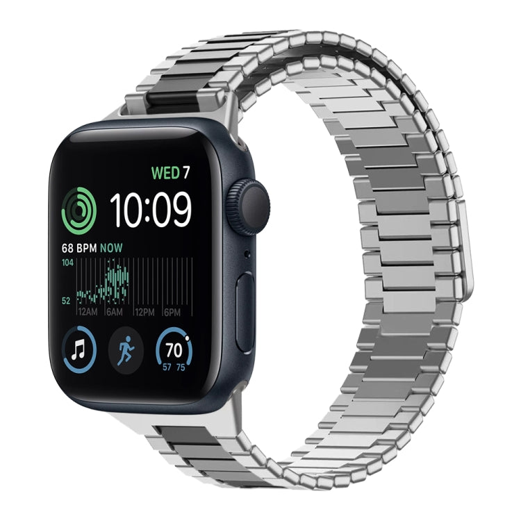 For Apple Watch SE 2022 40mm Bamboo Magnetic Stainless Steel Metal Watch Strap(Silver Black) - Watch Bands by PMC Jewellery | Online Shopping South Africa | PMC Jewellery