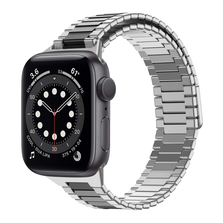 For Apple Watch Series 6 44mm Bamboo Magnetic Stainless Steel Metal Watch Strap(Silver Black) - Watch Bands by PMC TechLife | Online Shopping South Africa | PMC TechLife