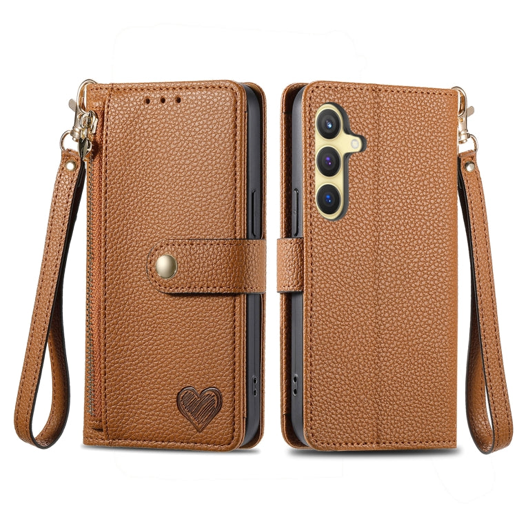 For Samsung Galaxy S24 5G Love Zipper Lanyard Leather Phone Case(Brown) - Galaxy S24 5G Cases by PMC Jewellery | Online Shopping South Africa | PMC Jewellery | Buy Now Pay Later Mobicred