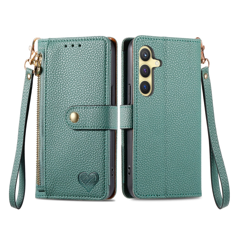 For Samsung Galaxy S24 5G Love Zipper Lanyard Leather Phone Case(Green) - Galaxy S24 5G Cases by PMC Jewellery | Online Shopping South Africa | PMC Jewellery | Buy Now Pay Later Mobicred