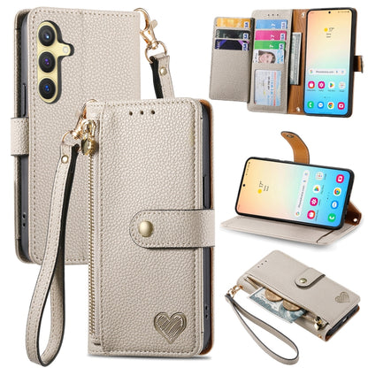 For Samsung Galaxy S24 5G Love Zipper Lanyard Leather Phone Case(Gray) - Galaxy S24 5G Cases by PMC Jewellery | Online Shopping South Africa | PMC Jewellery | Buy Now Pay Later Mobicred