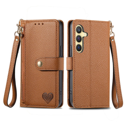 For Samsung Galaxy S24+ 5G Love Zipper Lanyard Leather Phone Case(Brown) - Galaxy S24+ 5G Cases by PMC Jewellery | Online Shopping South Africa | PMC Jewellery | Buy Now Pay Later Mobicred